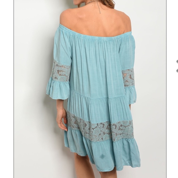 🦋More Shoulder Blue Boho Dress 👗Sale 1 Left - Picture 2 of 4